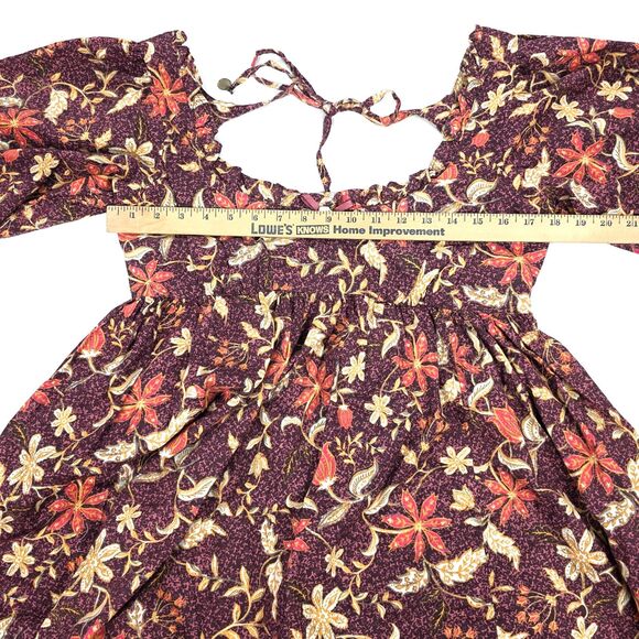 NWT Free People Lola Floral Mini Dress Brown Boho Cottagecore Babydoll Peasant - Picture 4 of 8